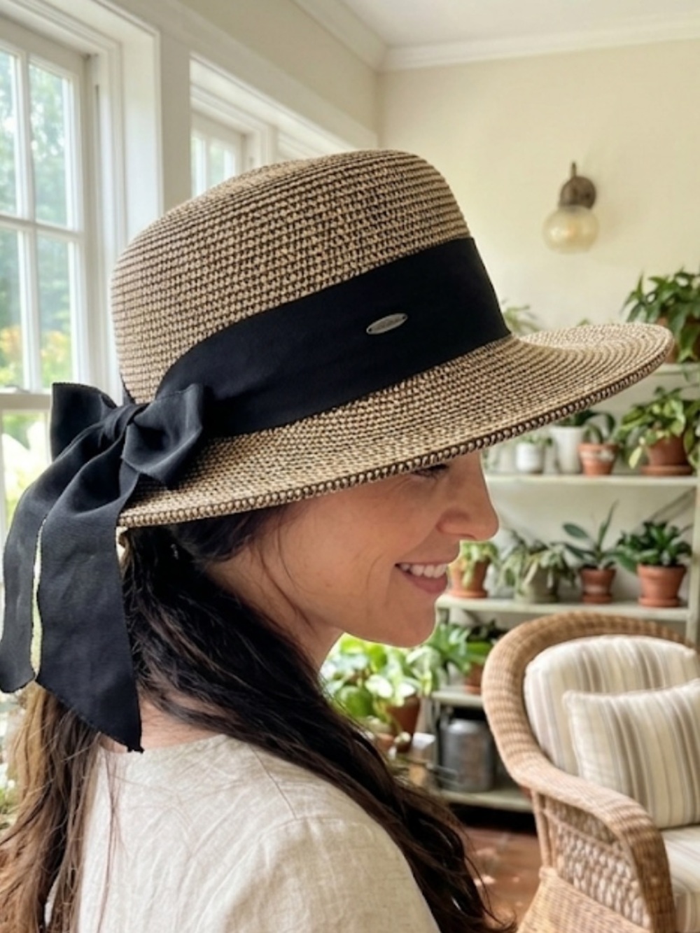 Coolibar “ Clara” Sun Hat Wide Brim Straw Sun Hat with Black Band UPF 50+ - Picture 12 of 14